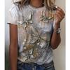 Women Summer T Shirt Trend Butterfly Print Retro Fashion Short Sleeve Tees Casual   Printed  Tops
