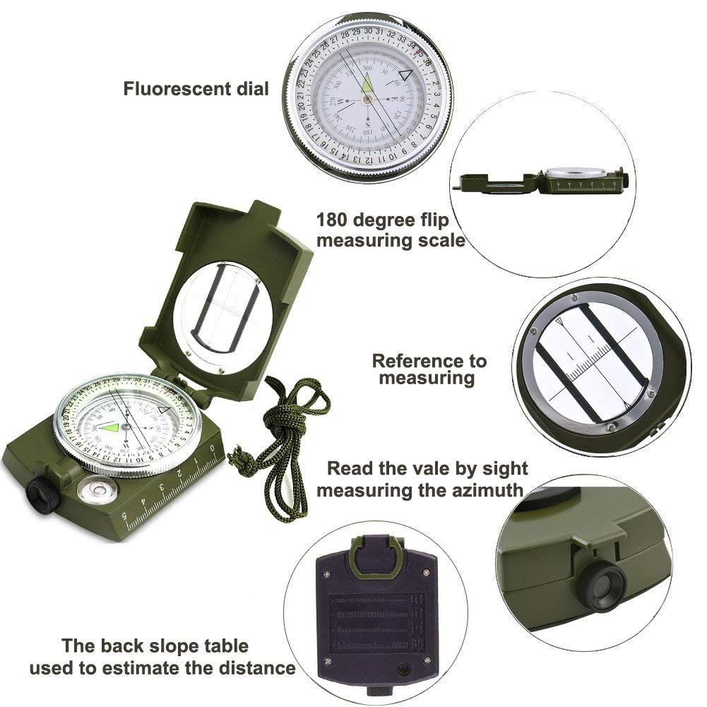 High Accuracy Metal Waterproof Military Compass for Directions (8 X 6.5 X 3 Cm, Green)