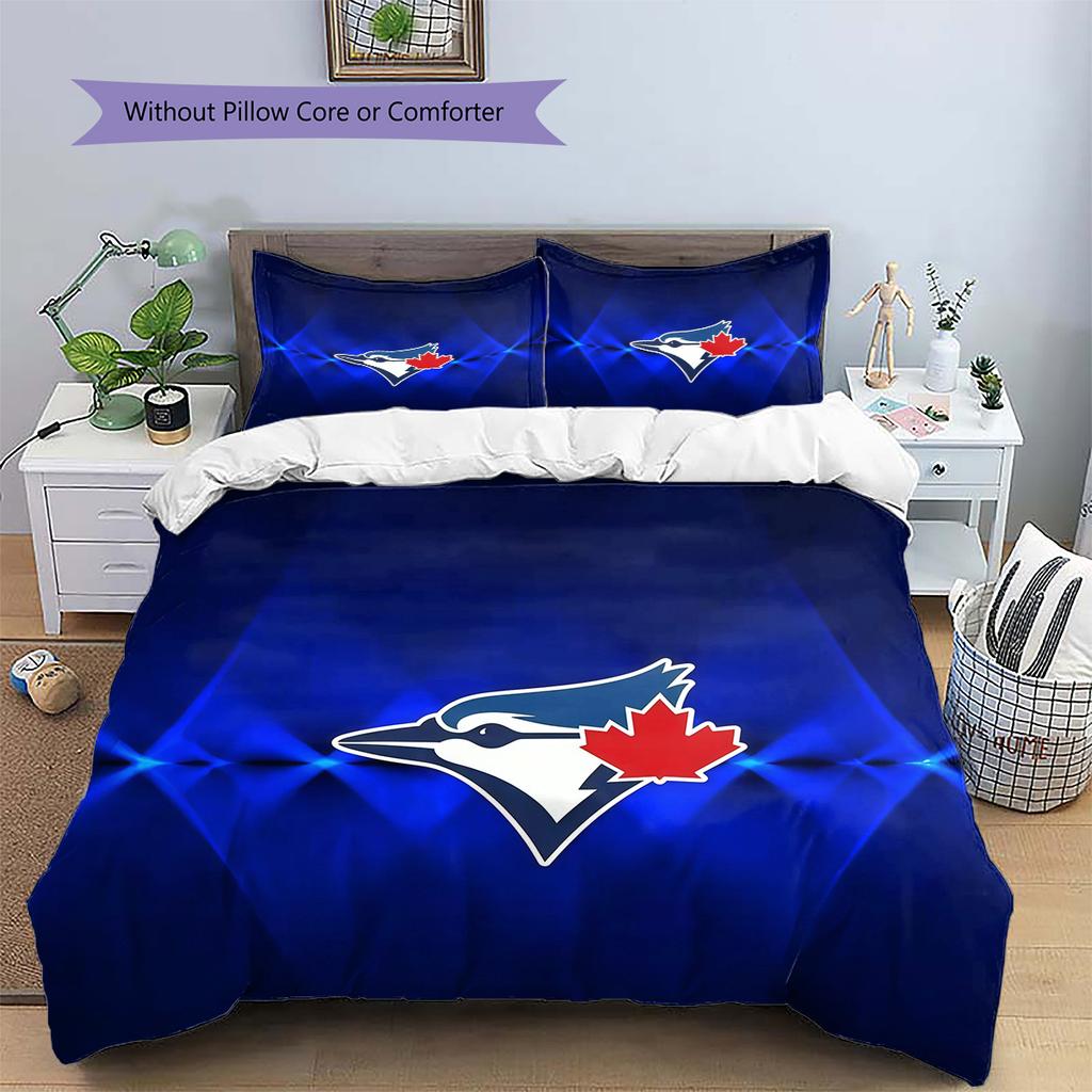 Toronto Blue Jays Muster Bettwäsche Steppbett Set Heimdekoration Geschenk (1 Bettbezug + 2 Kissenbezüge (ohne Füllung))