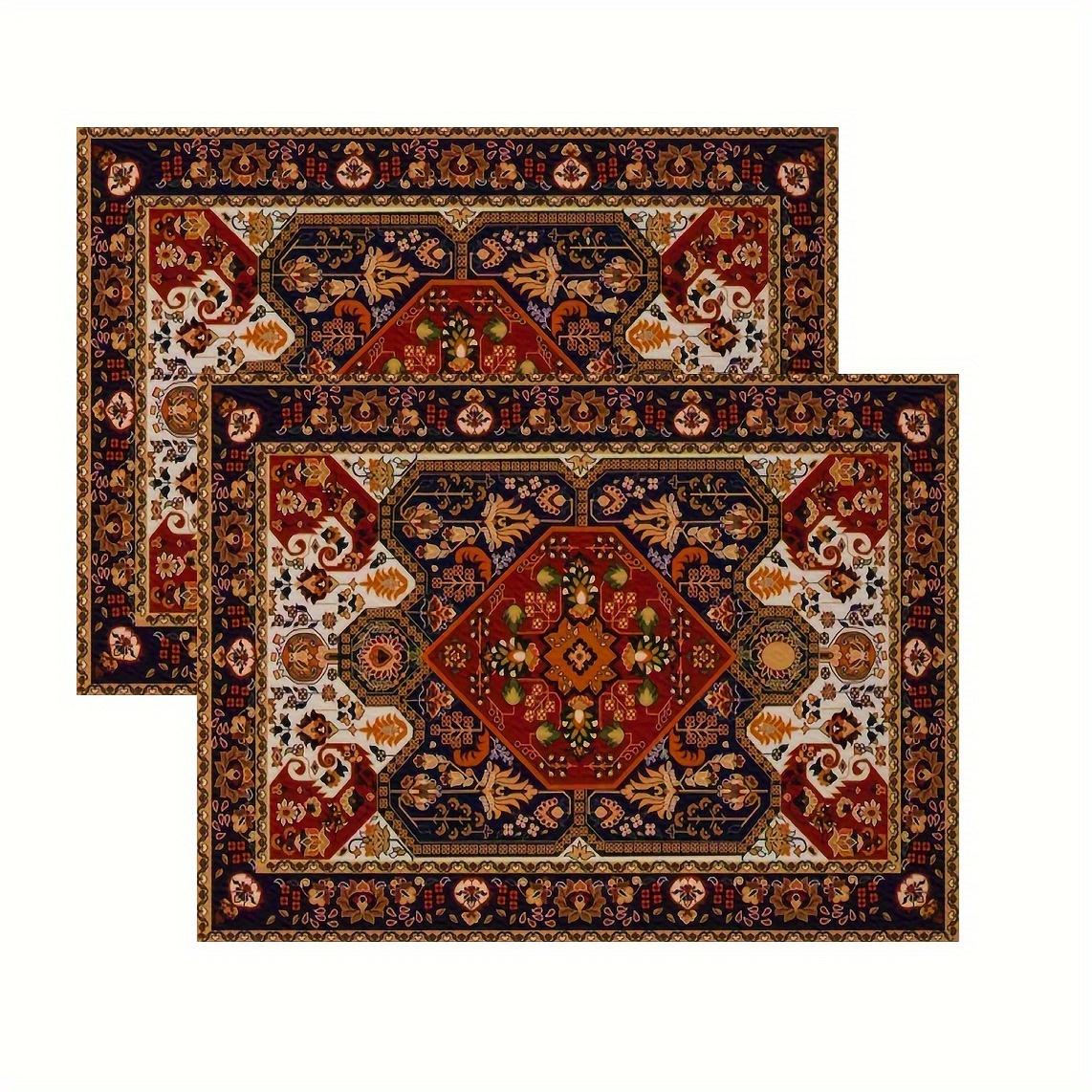 Persian Carpet Style Retro Meal Mat Insulation Easy to Clean Table Mat Home Restaurant Desktop Decoration Accessories 2PCS