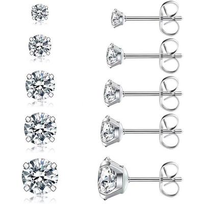 Round Claw Zircon Stud Earrings for Men and Women Vacuum Plating Does Not Fade Simple Earrings