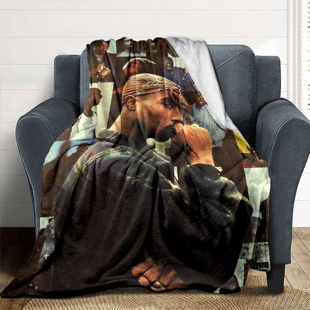 1 manta Hip Hop de 2Pac Suave Ligera Todas las Estaciones Manta Multiusos para Sofá, Cama, Oficina y Picnic, Estilo Francés con Arte de Álbum Icónico y Citas
