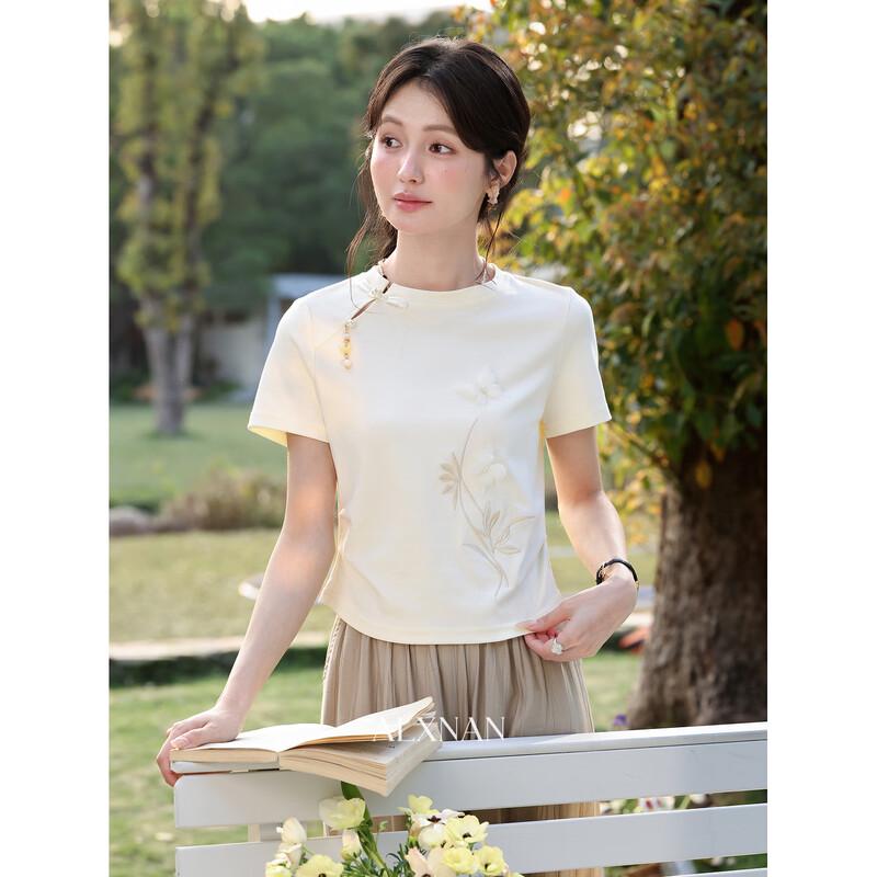Luxiangnan New Chinese Style Embroidered Round Neck T-Shirt