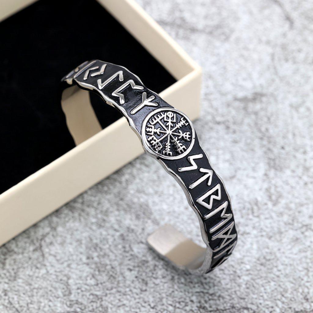 Nordic Viking Stainless Steel Rune Cuff Bracelet