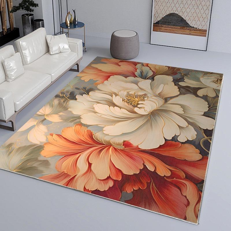 

American Flowers Printing Large Carpet Anti-slip Wear-resistant Soft Mat for Living Room and Bedroom Rug Classic Ethnic Style 40x60cm