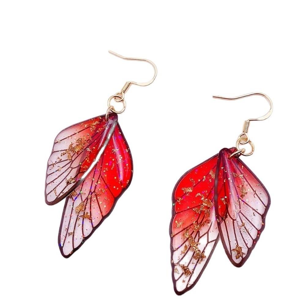 Shiny Butterfly Wings Earrings Fairy Clear Women Ear Stud Sweet Gradient Earrings  Girl красный