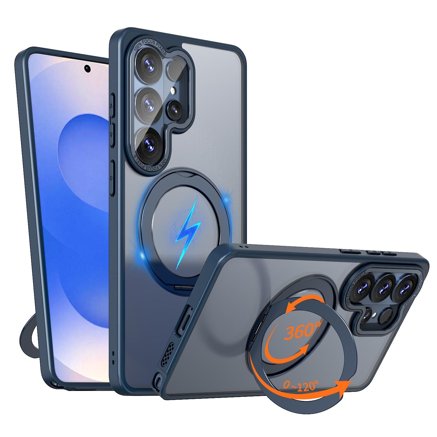 

Чехол-подставка с вращением на 360° TPU для Magsafe PC для Samsung Galaxy S26 Ultra Plus S25 S24 ultra plus FE S25 Edge Металлическая крышка-держатель Galaxy S26 Plus темно-синий