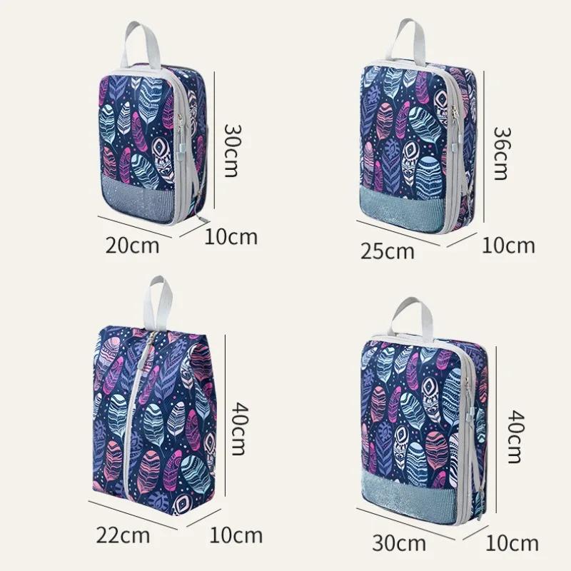 4Pcs/Set Printed Compression Storage Bag Large Capacity Expandable Luggage Storage Bags Set Dampproof Foldable Suitcases Bag