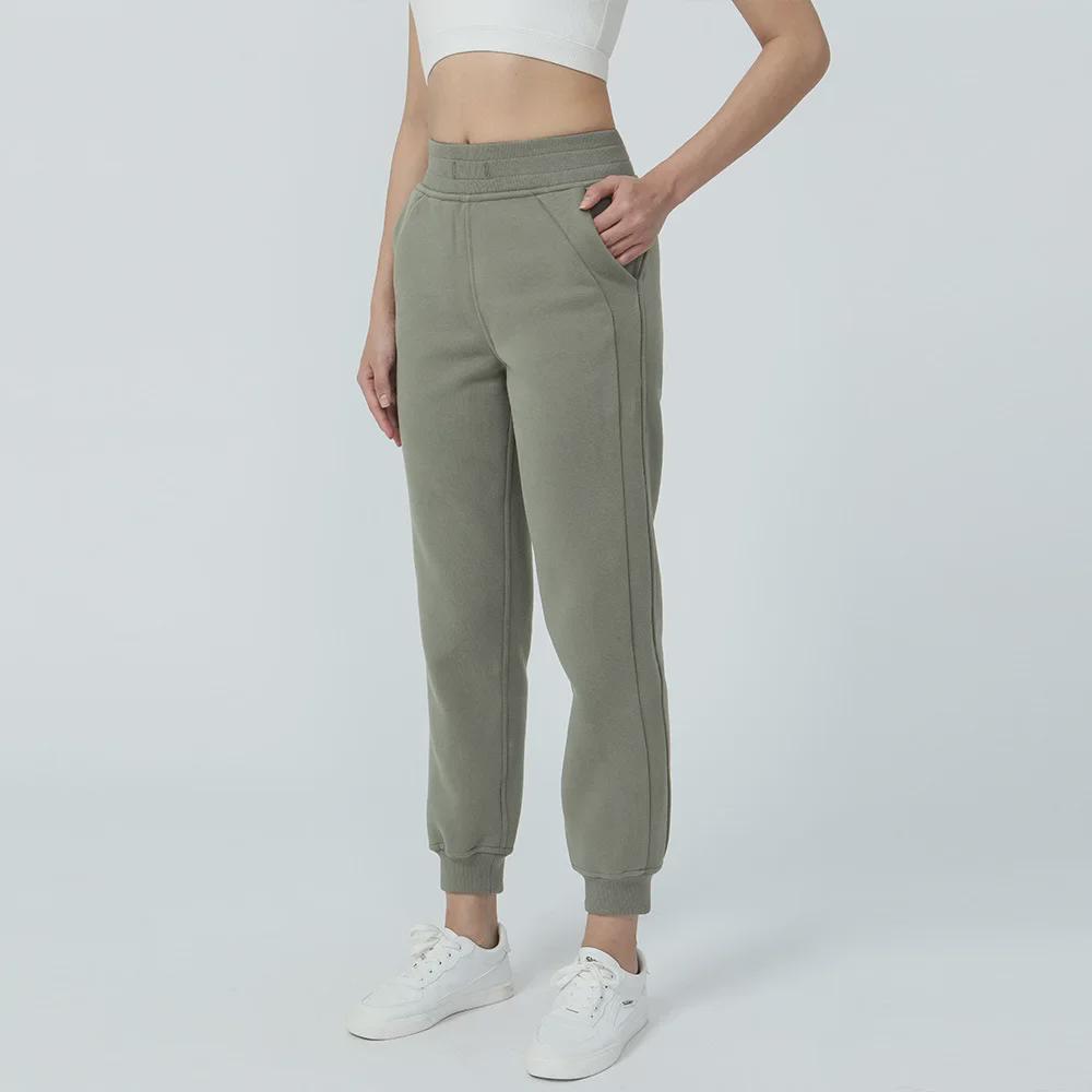 Plyšové dámské potápěčské joggery s vysokým pasem – česané teplé tepláky na jógu pro fitness a běžné nošení na podzim/zimu