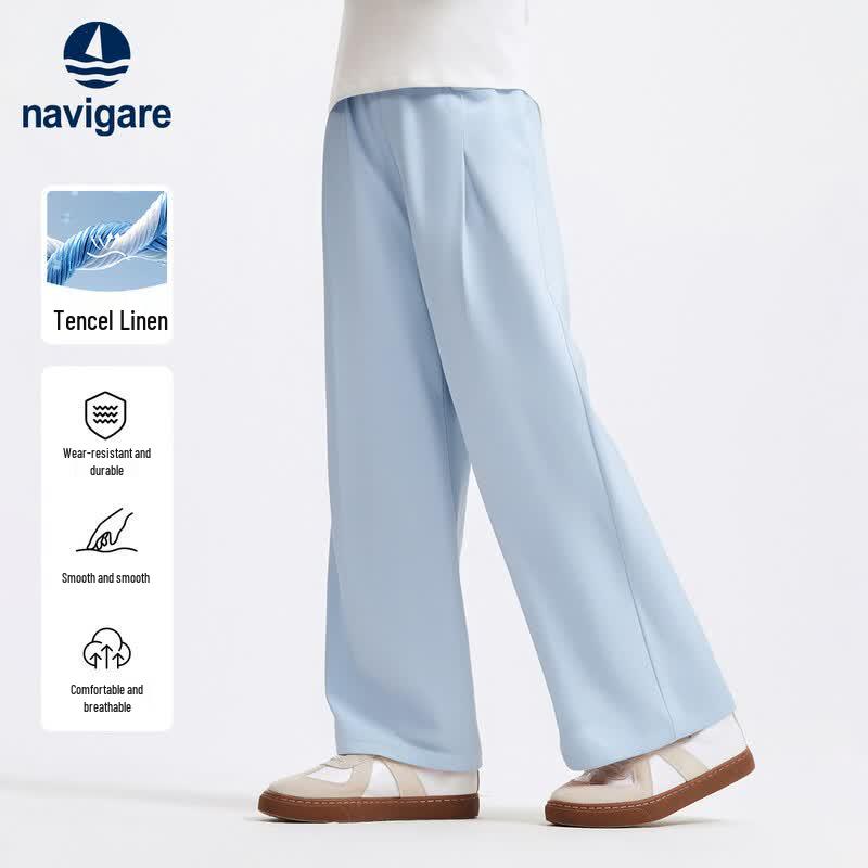 Navigare Girls' Tencel Linen Straight Wide-Leg Pants