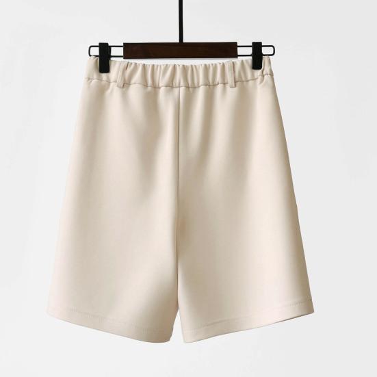 Women Summer Shorts High Waist Suit Shorts Straight Loose Thin Elastic Waist Above Knee Length Pockets Soft OL Style Formal Business Shorts