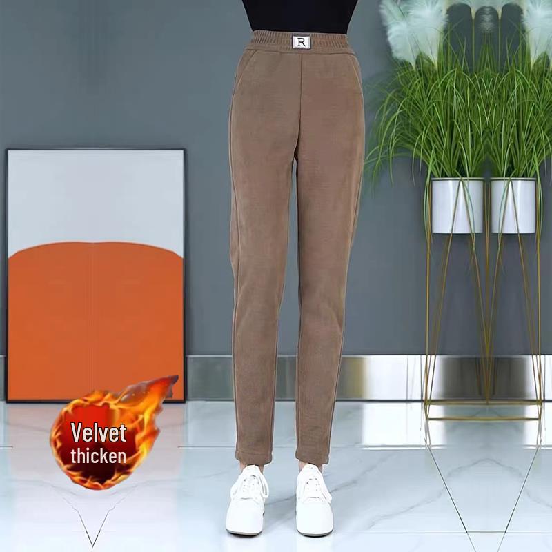 2024 Autumn/Winter Chenille Fleece-Lined Elastic Waist Straight-Leg Pants for Middle-Aged & Elderly Women