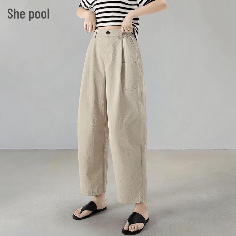 Women s Workwear Style Elastic Waist Cropped Casual Pants M