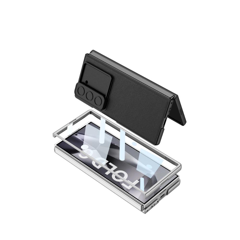 Luxury PU Leather Hard PC Shockproof Phone Cover for Samsung Galaxy Z Fold 6 5 4 Case with Screen Protector Camera Protection