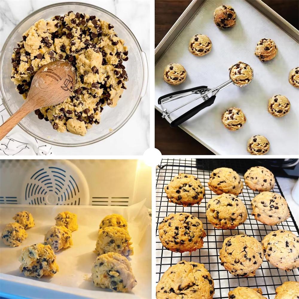 Stainless Steel Ice Cream Scoop For Baking Cookie Scoop, Trigger Release, Cookie Dough Scoop, Anti-Slip Spring-Trip Kitchen Tool