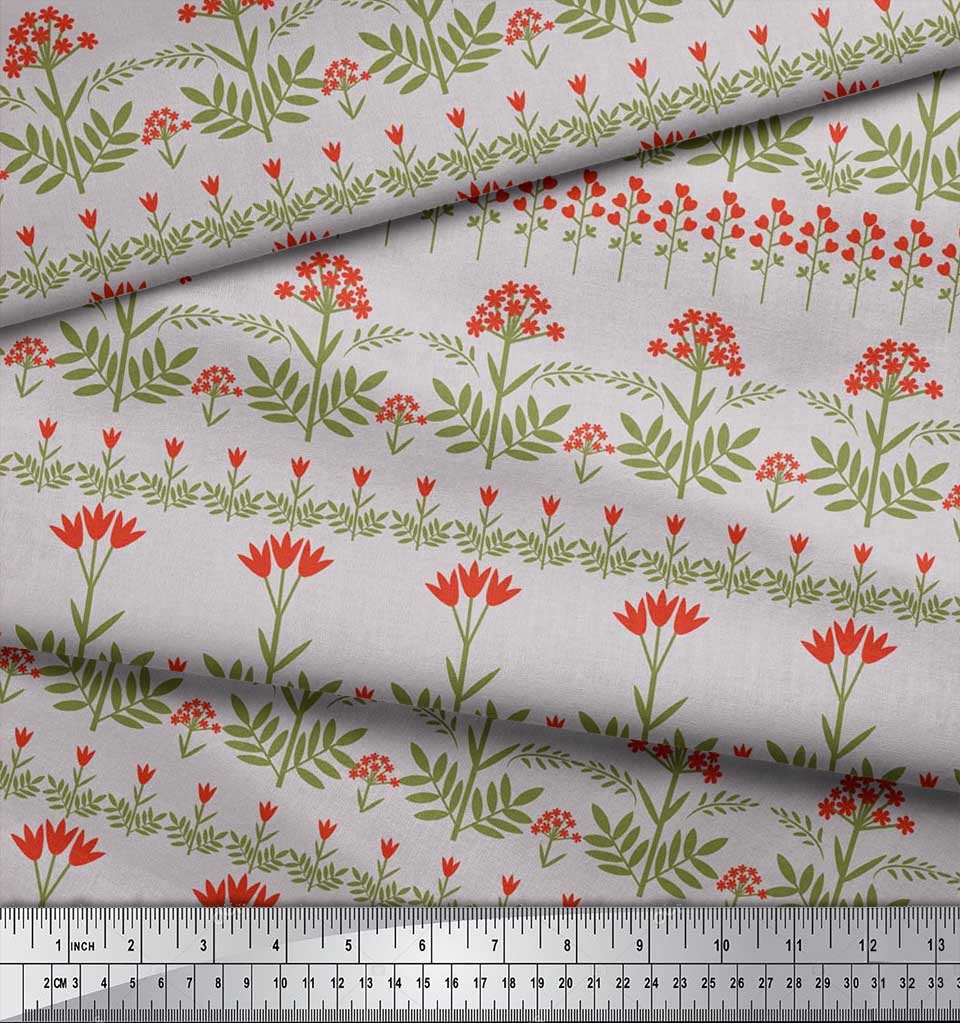 Soimoi Cotton Cambric Fabric Leaves & Floral Artistic Print Fabric by the Metre 42 Inch