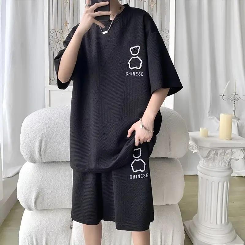 Summer Short Sleeve Loose Fit Men's Suit Casual Trendy Outfit Fashionable Overweight Male Clothing