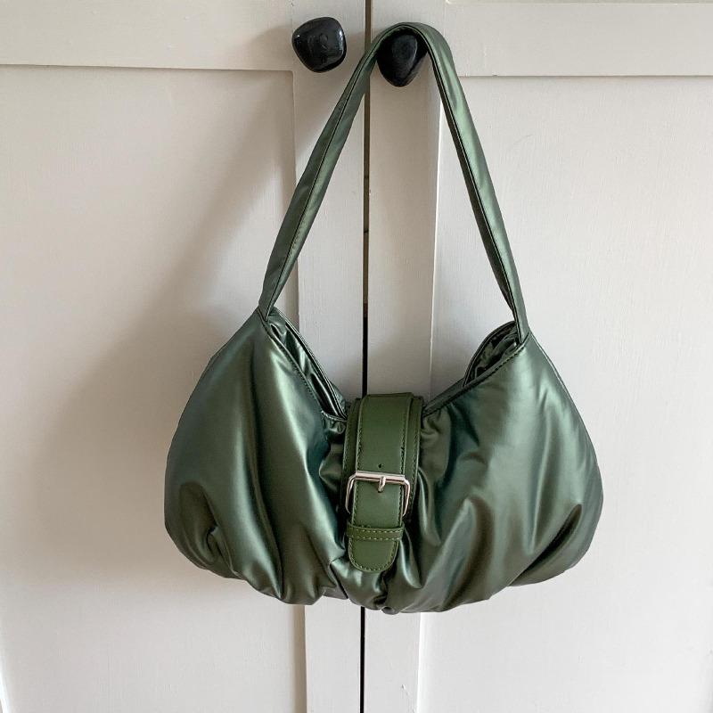 

Soft-faced cloud cotton bag niche pleated underarm bag women s belt buckle autumn and winter portable shoulder bag women s зелёный