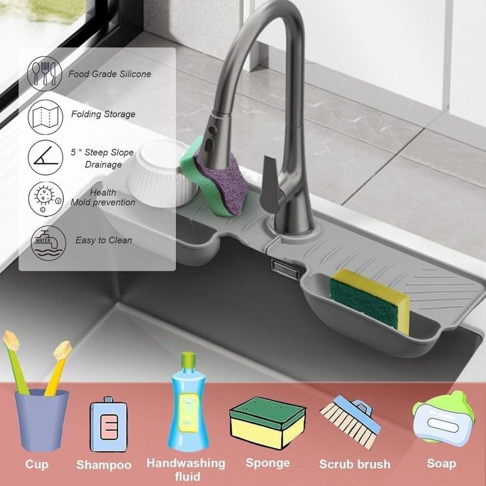 1pc Drain Mat Kitchen Faucet Mat Sink Countertop Drainage Mat Pool Storage Mat Silicone Mat Anti-splash Anti-slip