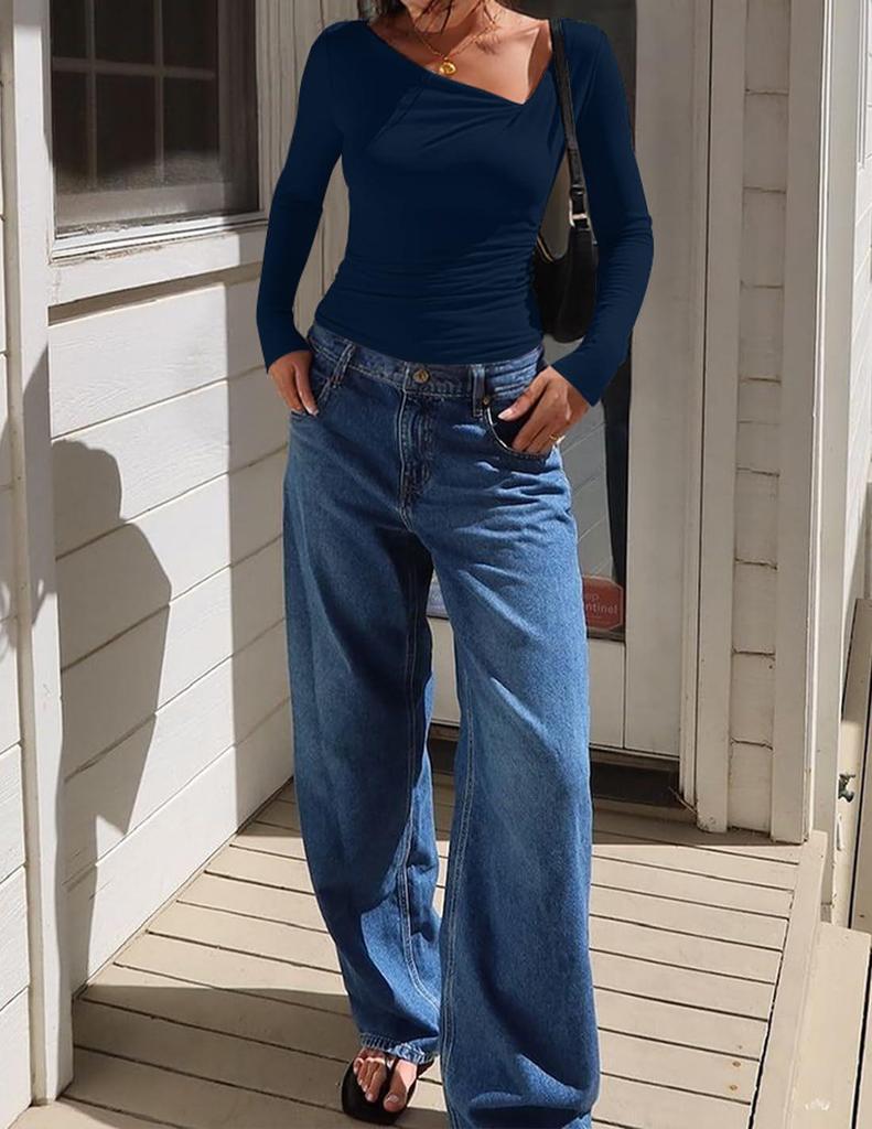 2026 Women's One-Shoulder Swing Neck Off-the-Shoulder Slimming Long Sleeve Top
