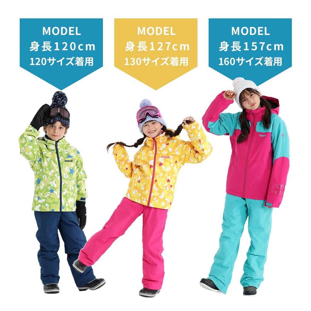 NNOUM and Junior Ski Wear Top and Warm and for Boys and Perfect for Snowboarding 24 Models Kids' Set, Bottoms, Hooded, Girls, (150, AB/MA)