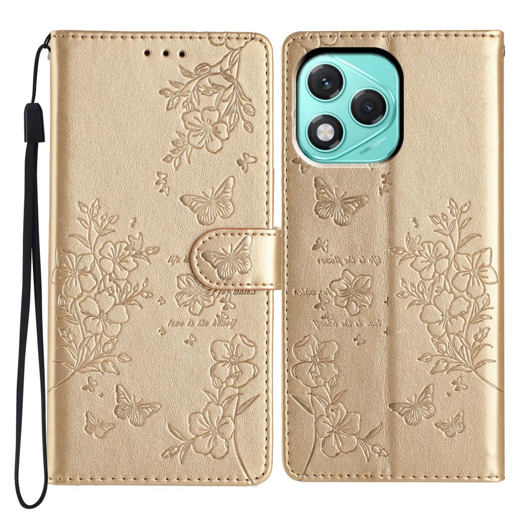For Honor 400 Lite 5G Wallet Phone Case Butterfly Floral Imprint Leather Flip Cover with Strap
