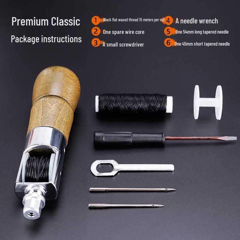 Leather Hand Sewing Awl Tool Set with Needle and Thimble - Model A