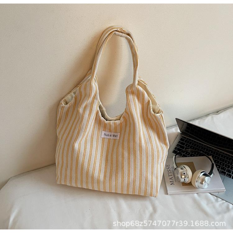 

2025 New Striped Canvas Bag Large Capacity College Style Shoulder Bag Lightweight Versatile Underarm Bag Fashion Tote Bag жёлтый