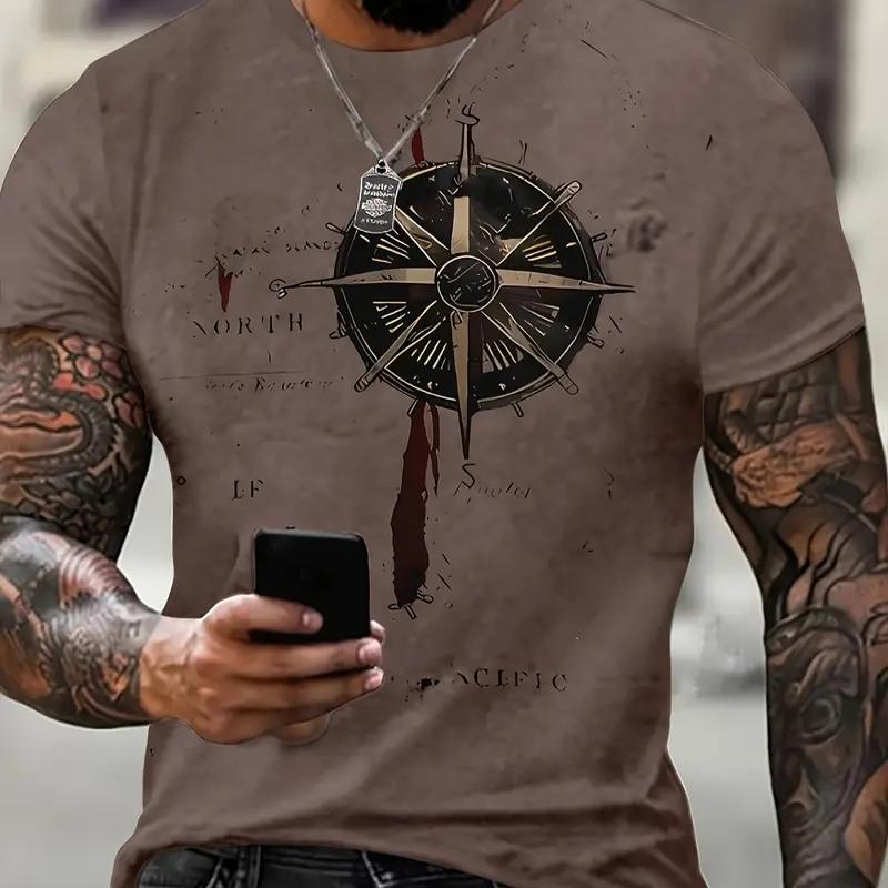 

Новая летняя мужская модная футболка с принтом «Личность Компас», мужская футболка, топ 6XL дубильная кора