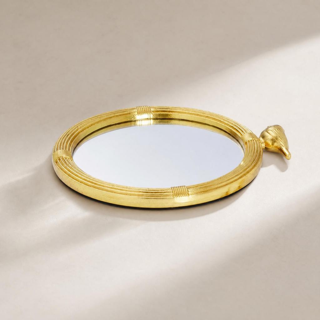 Round Decorative Tray with Mirrored Base Reflective Luxurious for Coffee Table,