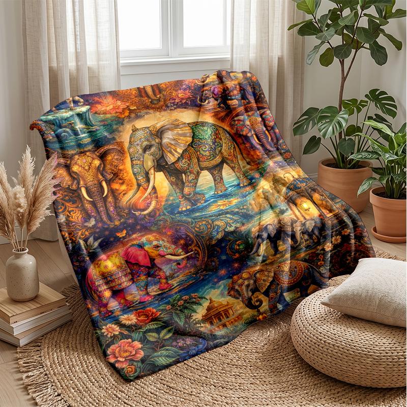 Fairy and Floral Elephants Theme blanket Lightweight Warm Flannel Blanket Decorative Throw Blanket for Home Decoration