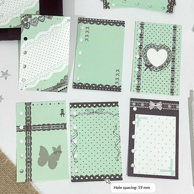 Æstetisk 6-huls ringbind påfyldningspapir 60 ark 6 designs M5 løse ark planlæggerindsats Pink Brun Journal sider