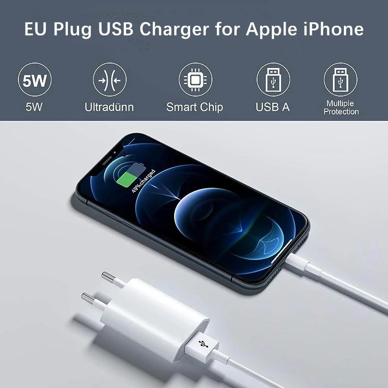 Original EU Fast USB Wall Charger For iPhone 6S 7 8 14 Plus X XR XS 11 12 13 Pro Max Rapid Charging Kit USB Cable 1m 1.5m 2m 3m