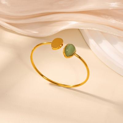 Stainless Steel Water Drop Egg Surface Oval Opening Bracelet Women's High-end Imitation Jade Niche Bracelet Hand Jewelry