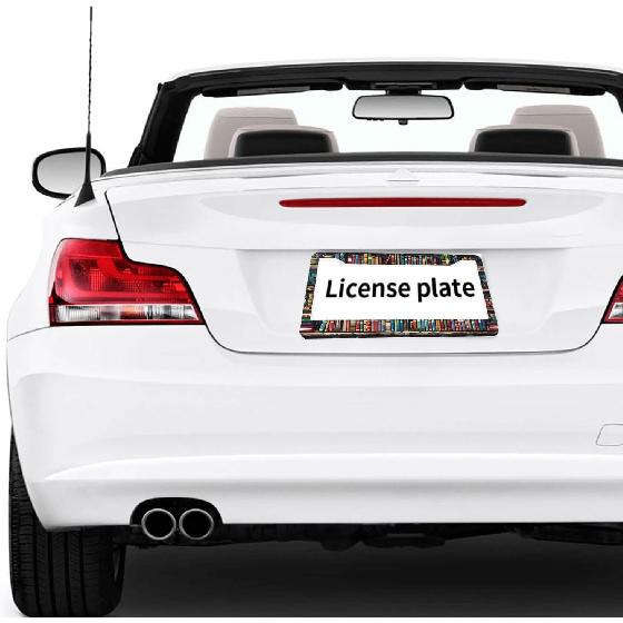 Pixelated Bookshelf License Plate Frame Bookshelves License Plate Personalise Stainless Steel Rust-Proof Auto Parts Funny License Plate Frames