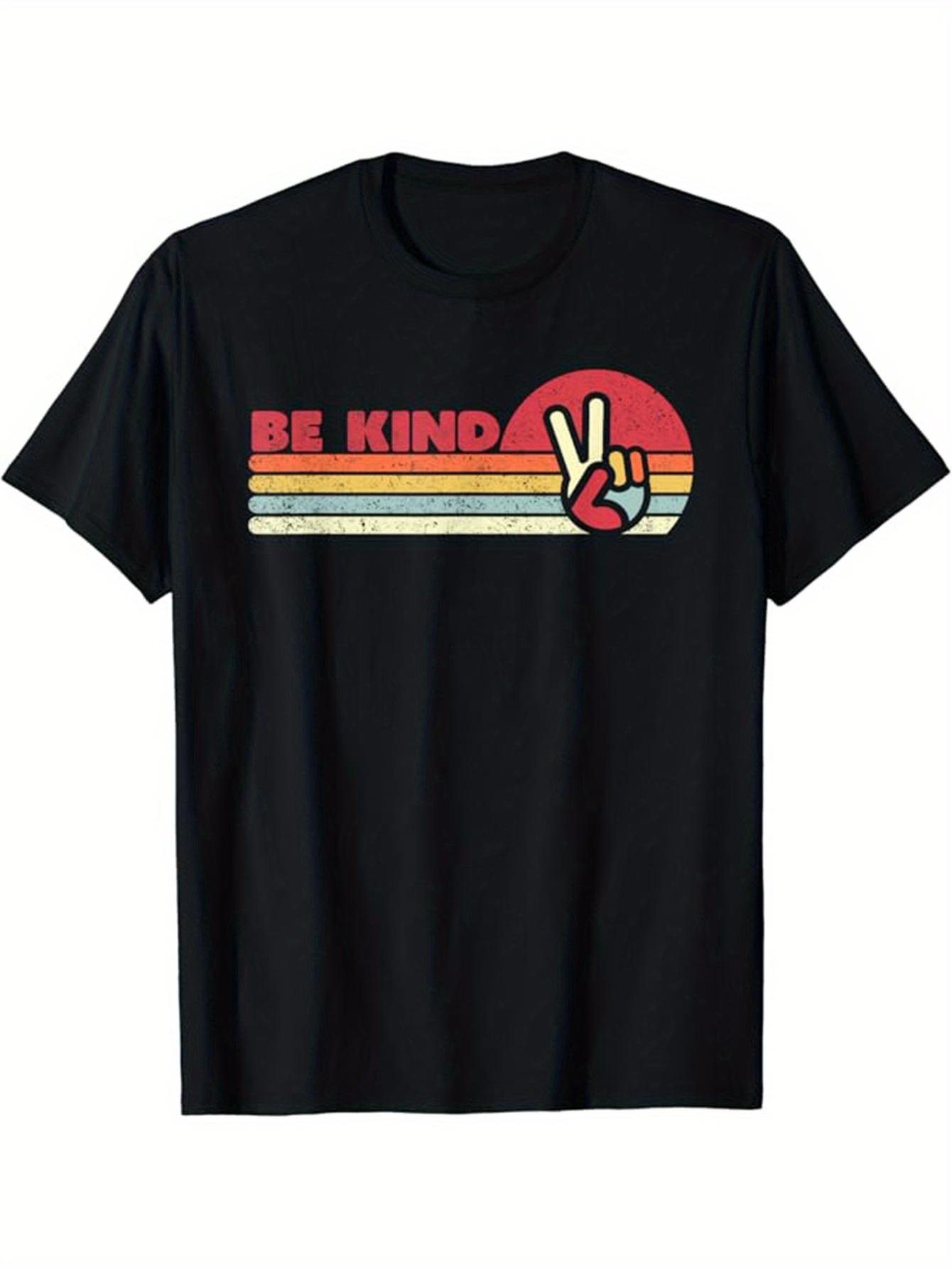 Be Kind Graphic Cotton T-shirt - Black Retro Peace Sign Print Short Sleeve Tee XXXL
