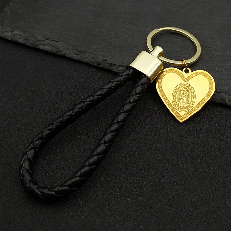 Love Heart Shape Virgin Mary Key Chain for Women Men Stainless Steel Gold Color Key Ring Jewelry Nuestra Señora de Guadalup