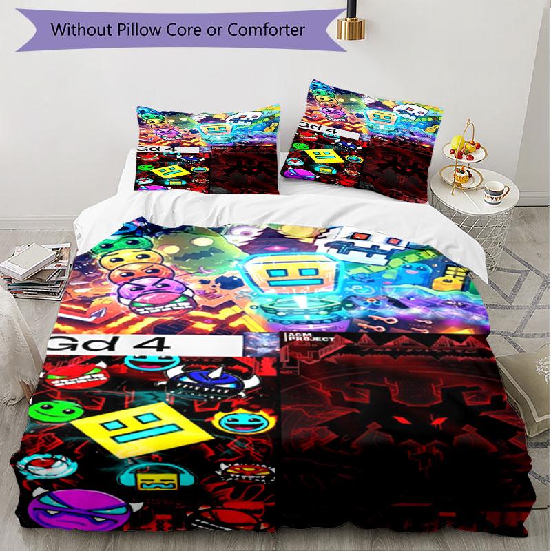 3pcs Duvet Cover Set (1*Duvet Cover + 2*Pillowcase, Without Core), Geometry Dash Print Soft All‑Season Bedding Set, Home Bedroom Decor Gift