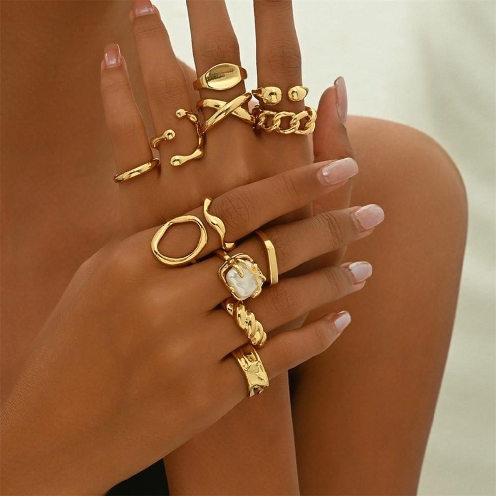 Vintage Gold Color Knuckle Rings Set Geometric Diamond Stackable Rings Charm Adjustable Women's Ring Jewelry Set Wedding Party