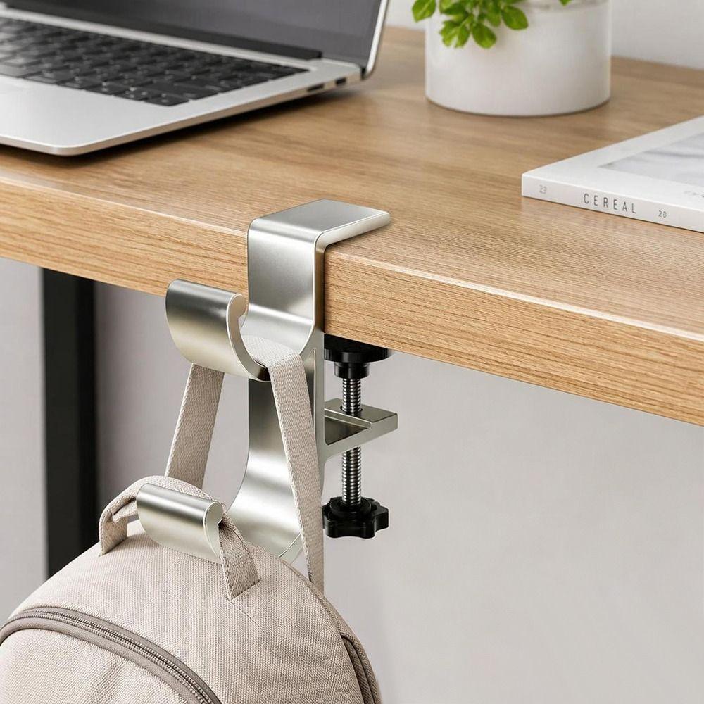 Clamp-on Backpack Hanger Double-Hook Table Edge Storage Hook Durable Table Hanging Hook  Dormitory