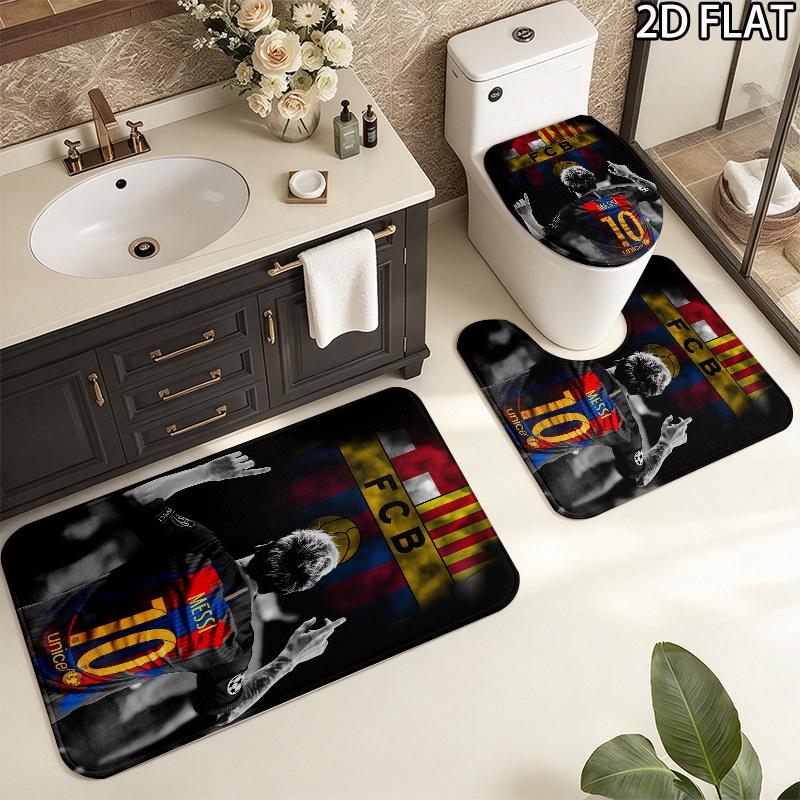 Messi 3pcs Pattern Flannel Nonslip Absorbent Washable Decorative Bathroom Home Toilet Seat Cover Mat Set