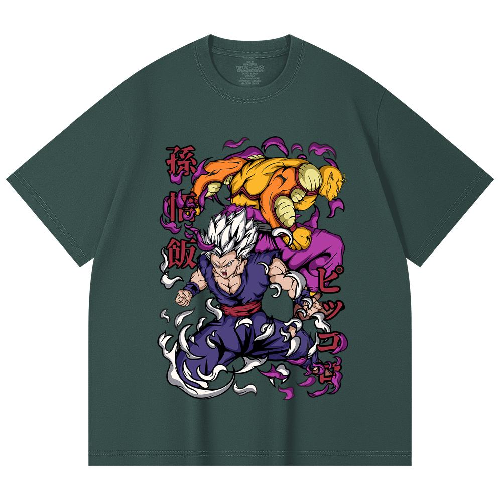 230 g/m² 100 % Baumwolle Dragon Ball V57 Gohan Piccolo Aufdruck Unisex Schweres Baumwoll-T-Shirt