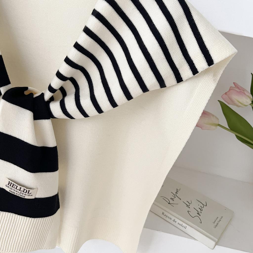 The Four Seasons Knitted Preppy Striped Intersect Shawl High-Grade Summer Office Air-Conditioned Room Neck And Shoulder Scarf