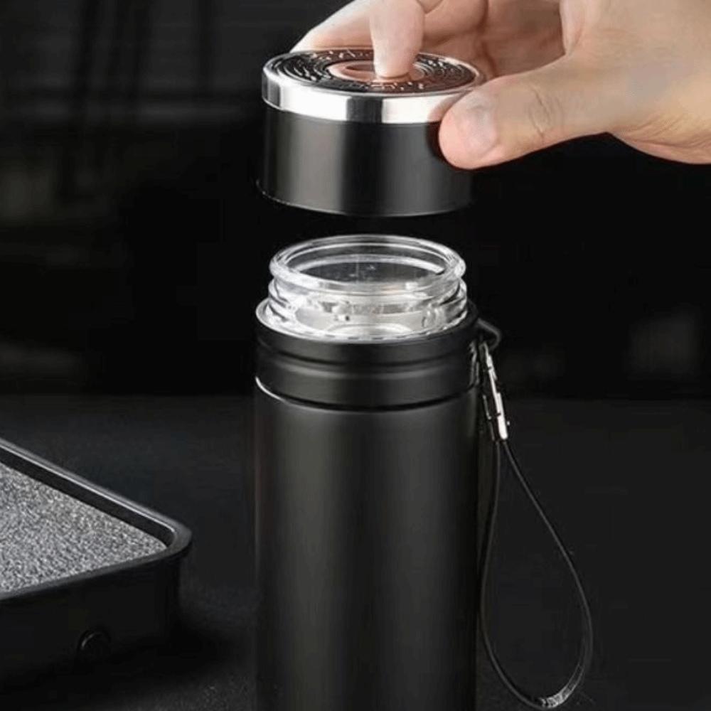 Durable 500ml Black Water Cup Memorial Tea Separation Insulation Cup One Click Open Lid Vacuum Flask