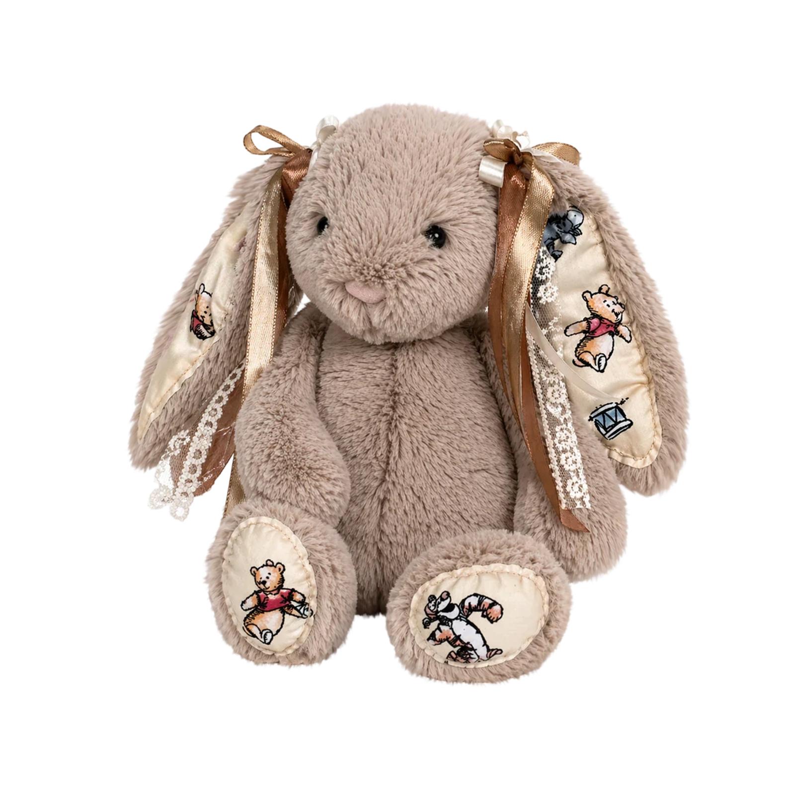 

Plush Bunny Toy with Long Ears Soft Stuffed Rabbit Doll with Decorative Embroidery and Ribbon for Easter Home Decor Gift One Size коричневый