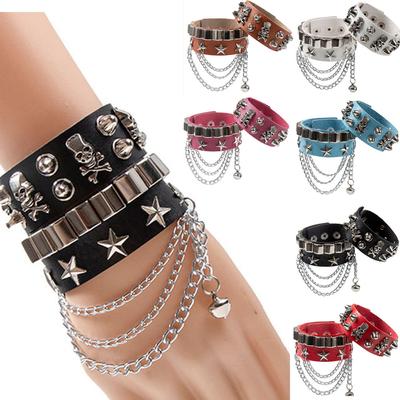 PU Leder Manschette Armband Armband Gothic Punk Quaste Kette Armbänder für Frauen Männer Cosplay Schmuck