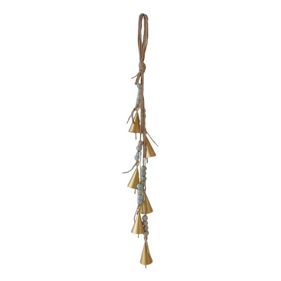 Bohemian Wind Chime Hanging Metal Harmony Cow Bell Cluster with Jute Rope Farmhouse Rustic Vintage Outdoor Garden Patio Wind Bell Decoration Ornament