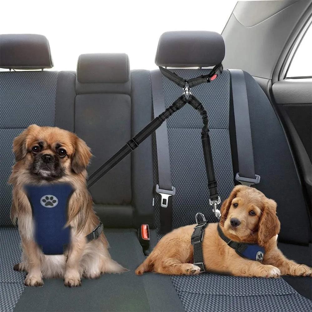 Double Dog Safety Belt Pet Car Headrest Restraint Safety Seatbelt