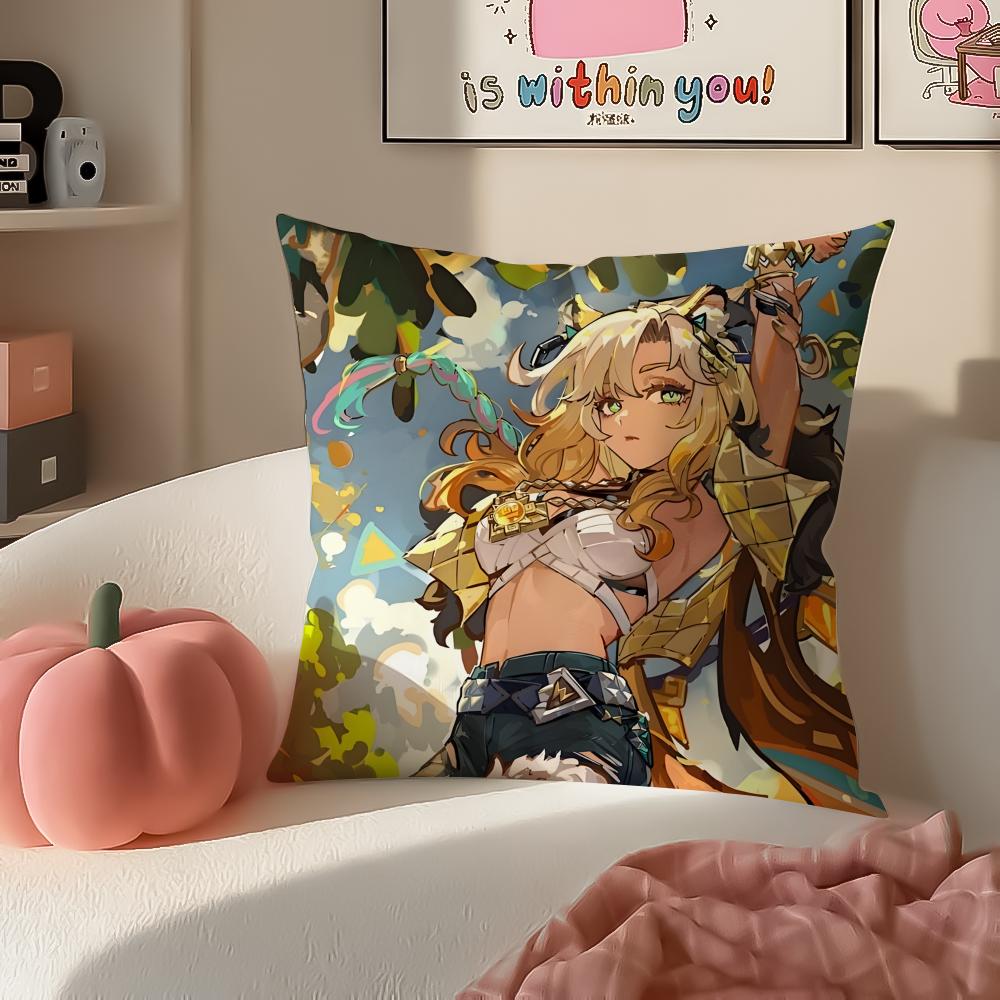 Game Genshin Xilonen Cushion Cover Pillowcase Short Plush Invisible zipper Room Sofa Cushion Cover