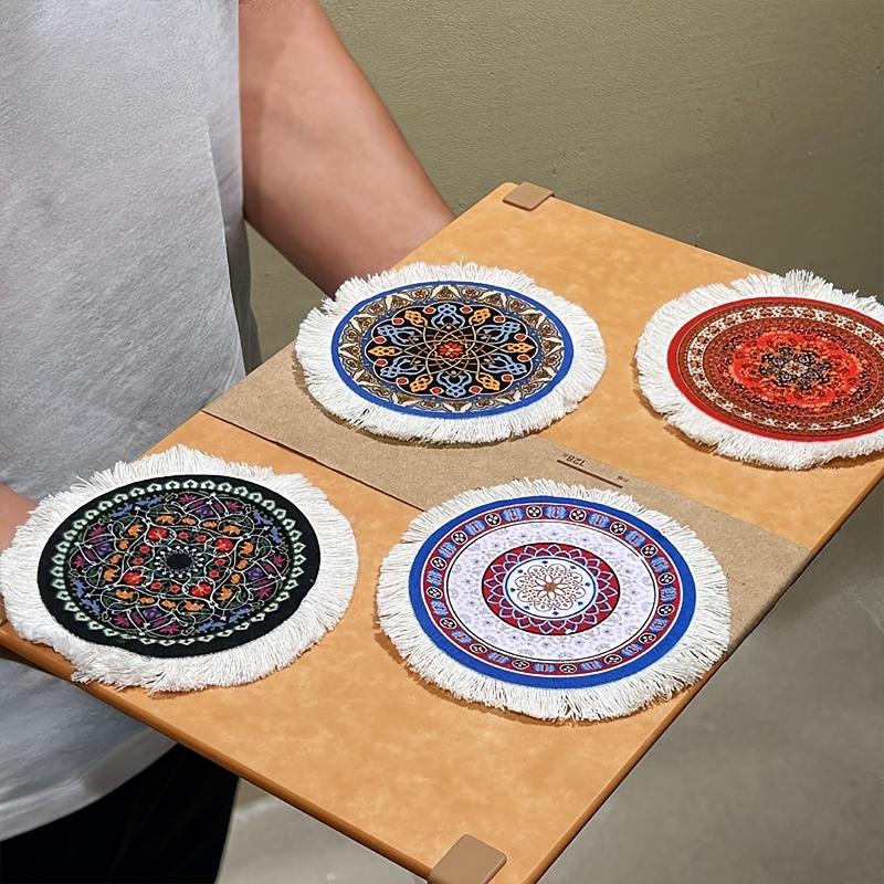 1PC Multi-Use Heat-Resistant Coaster Artisanal Round Durable Mat Non-Slip Ethnic Style Bohemian Coffee Washable 10cm